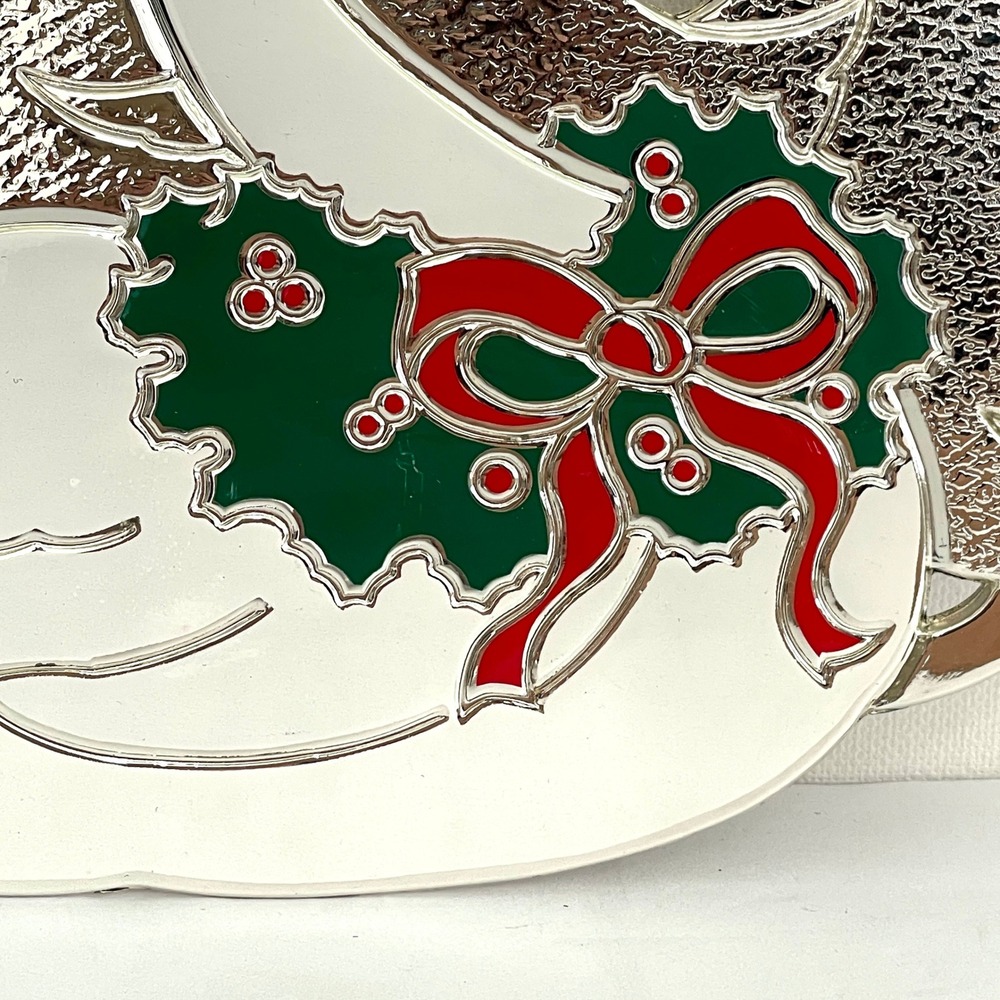 Wm A VTG 80s Rogers Ltd Silver Plate Swan Christmas Trivet Wall Hanging Japan - Picture 3 of 9
